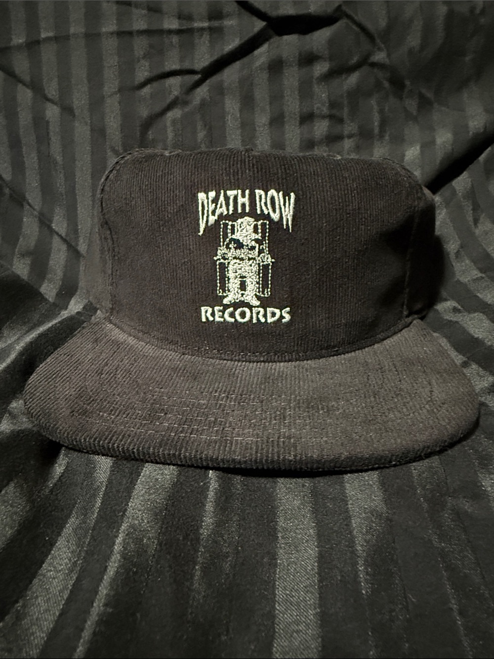 Death Row Records Embroidered Corduroy Hat in Black
